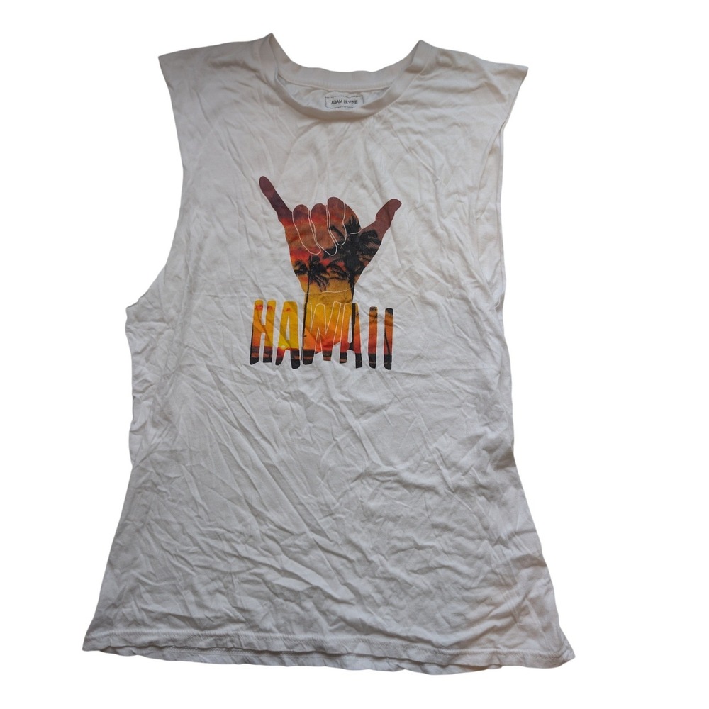 Adam Levine Mens Hawaii Shaka Graphic Muscle Tank Top White XL Cotton